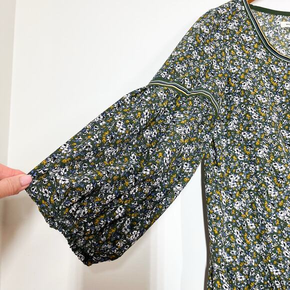 Max Studio Tiered Floral Long Sleeves Dress Sz‎ XS Relaxed Fit Green Multicolor - Picture 4 of 14